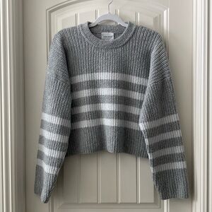 ☘️LAST CHANCE!! Pink Rose Grey Stripe Cropped Sweater